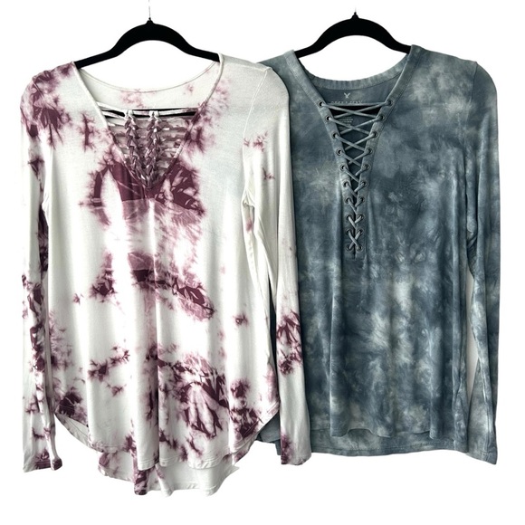 AE American Eagle Bundle of 2 Tie Dyed Soft & Sexy Long Sleeved T's Shirts Small - Picture 1 of 7